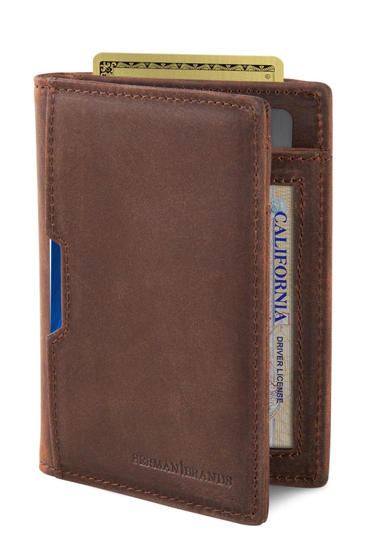 SERMAN BRANDS - Wallets for Men Slim Mens leather RFID Blocking Minimalist Card Front Pocket Bifold Travel Thin (Texas Brown 5.0)