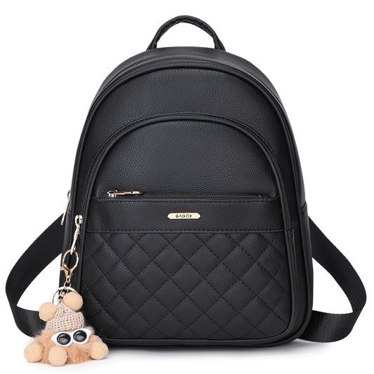 BAGOK Mini Leather Backpack Purse for Women, Small Backpack Purse with Cartoon Charm, Cute Fashion Bag for Girls