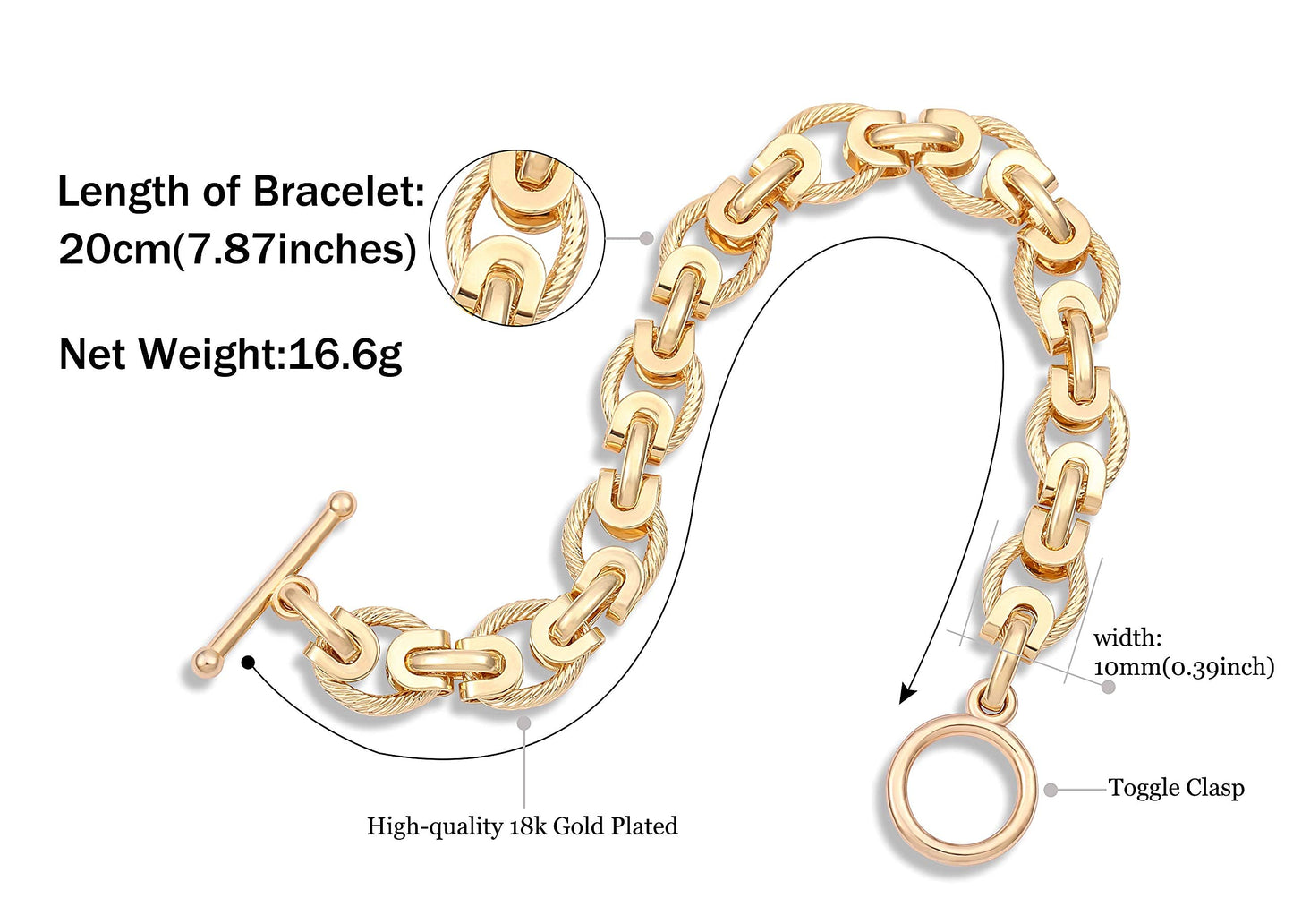 SOFYBJA 18k Gold Plated Personalized Chunky Cuban Oval Link Chain Bracelets for Women Rope Bracelet Handmade Jewelry for Women