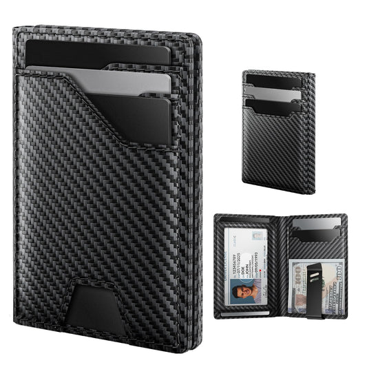 typecase Leather Wallet for Men Card Holder: Premium Genuine Leather, RFID Blocking, Slim, Minimalist, Front Pocket - 15 Cards Capacity | ID Window | Money Clip (Carbon Fiber)