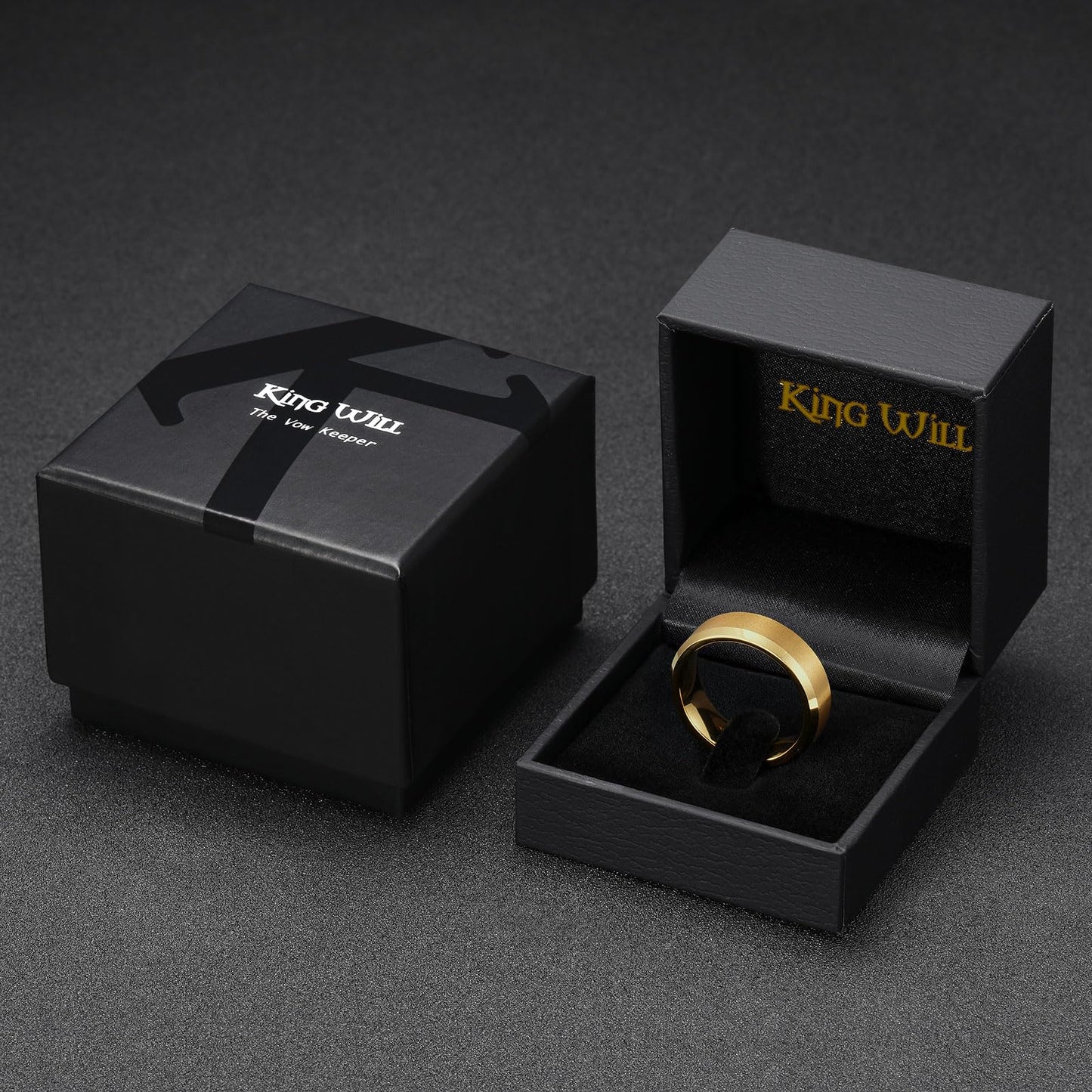 King Will 7mm Basic Tungsten Rings For Men Gold Wedding Band Polished Edge Brushed Matte Promise Ring Comfort Fit (Size 7)