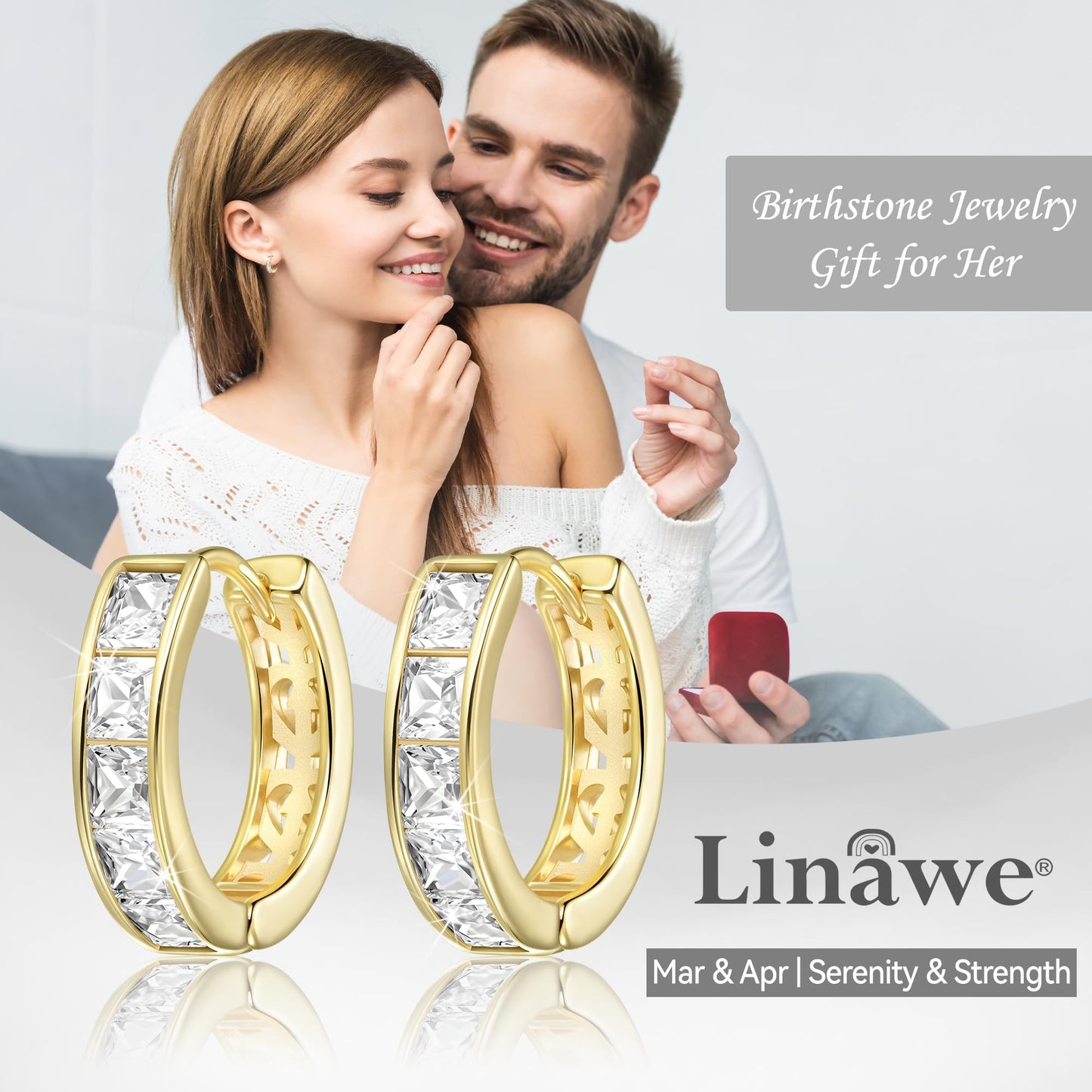 Linawe Moissanite Earrings, Gold Hoop Stud Earrings for Women Trendy, Cubic Zirconia Tragus Piercing Huggie Earrings, Helix Small Hoop Cartilage Earrings, Mini Chunky Tiny