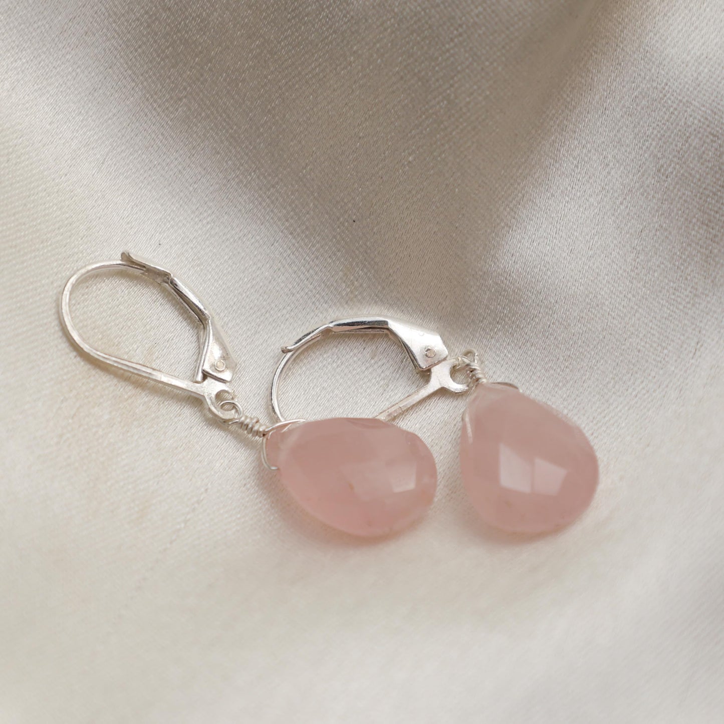 GemInspire Rose Quartz Pear Shape Tear Drop Earrings Suspended with Sterling Silver Lever Back Hoop, Elegant Handmade Jewelry Gifts for Women