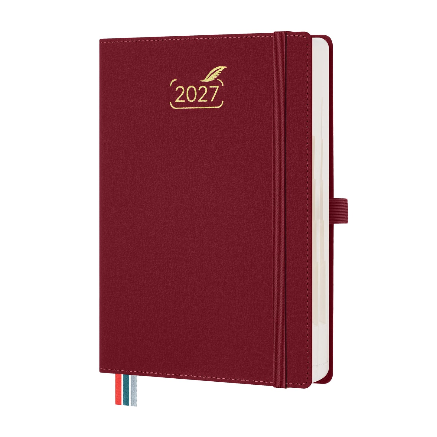BEZEND 2027 Daily Planner (6" x 8.5") Full Page Per Day & Equal Weekends - Dual Column Schedule with Note Section & Monthly Tabs (Jan-Dec) PU Vegan Leather Hardcover, Work Life Balance - Burgundy