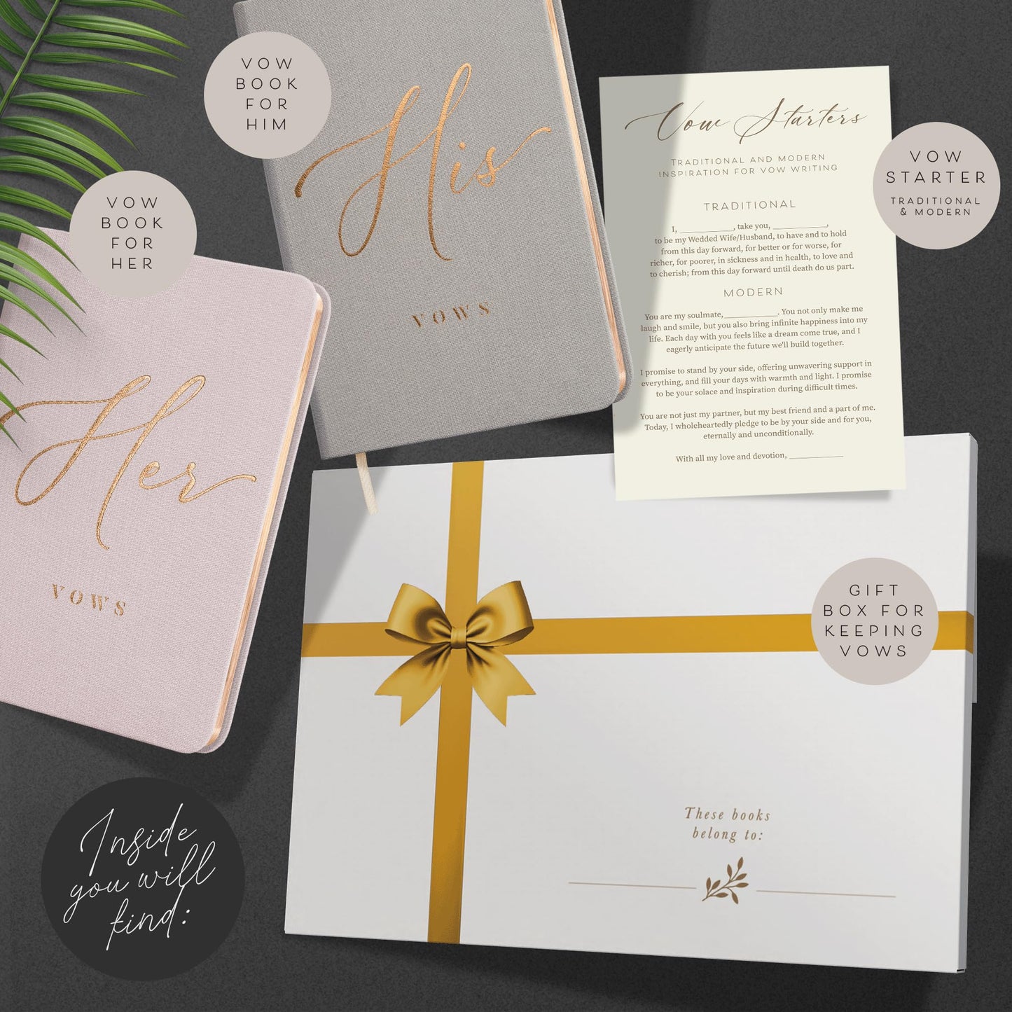 ARTESORI Vow Books His and Hers - Linen Wedding Vow Books Perfect as Bride & Groom Gifts, Wedding Registry Ideas - His & Hers Gifts Wedding Vow Book - Wedding Essentials & Accessories [Blush & Grey]
