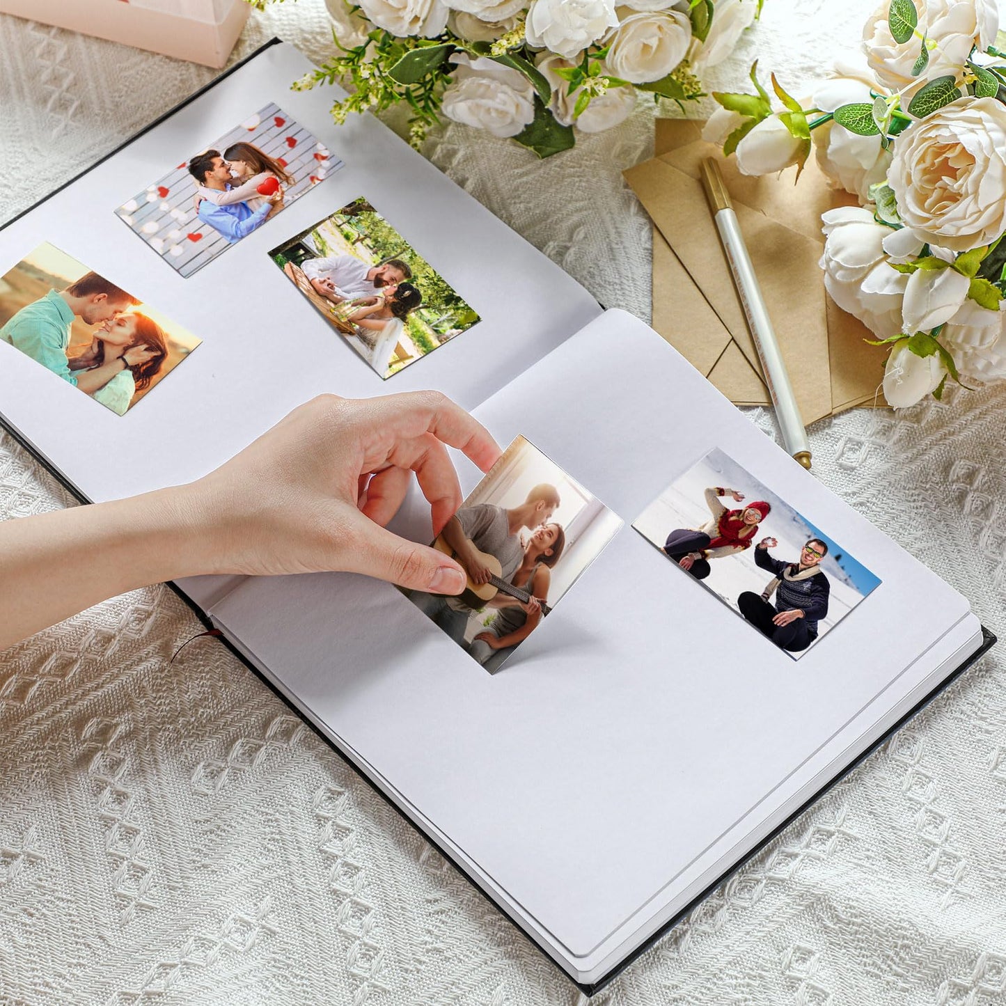 Colarr Hardcover Couples Scrapbook 144 Pages 8.7 x 8.7" Wedding Couples Photo Album Scrapbook Journal for 1 Year Wedding Memory Anniversary Photo Book Gift with 2 Markers(Black)