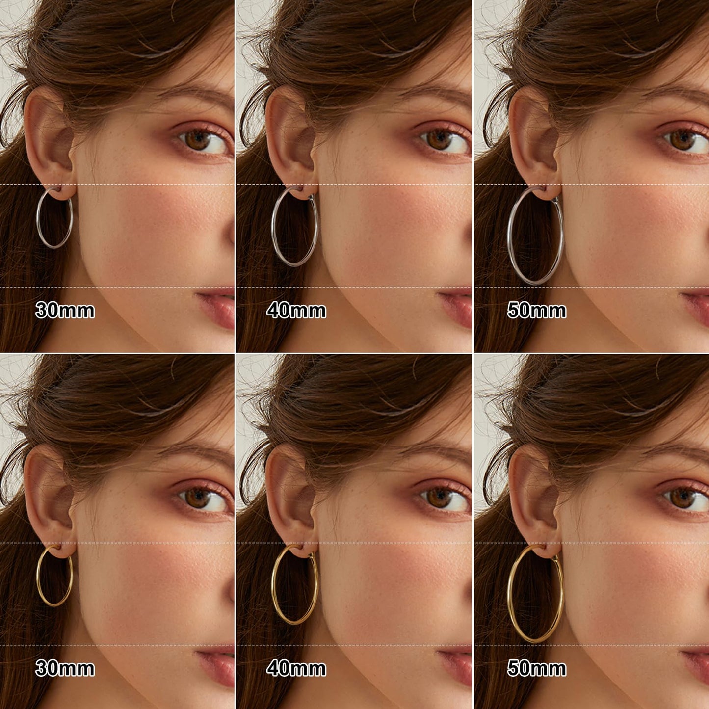 6 Pairs Silver Gold Two Tone Big Hoop Earrings for Women | 14K Real Gold Plated Hypoallergenic Large Womens Hoops Earrings Set for Women 3 Sizes (30/40/50mm)