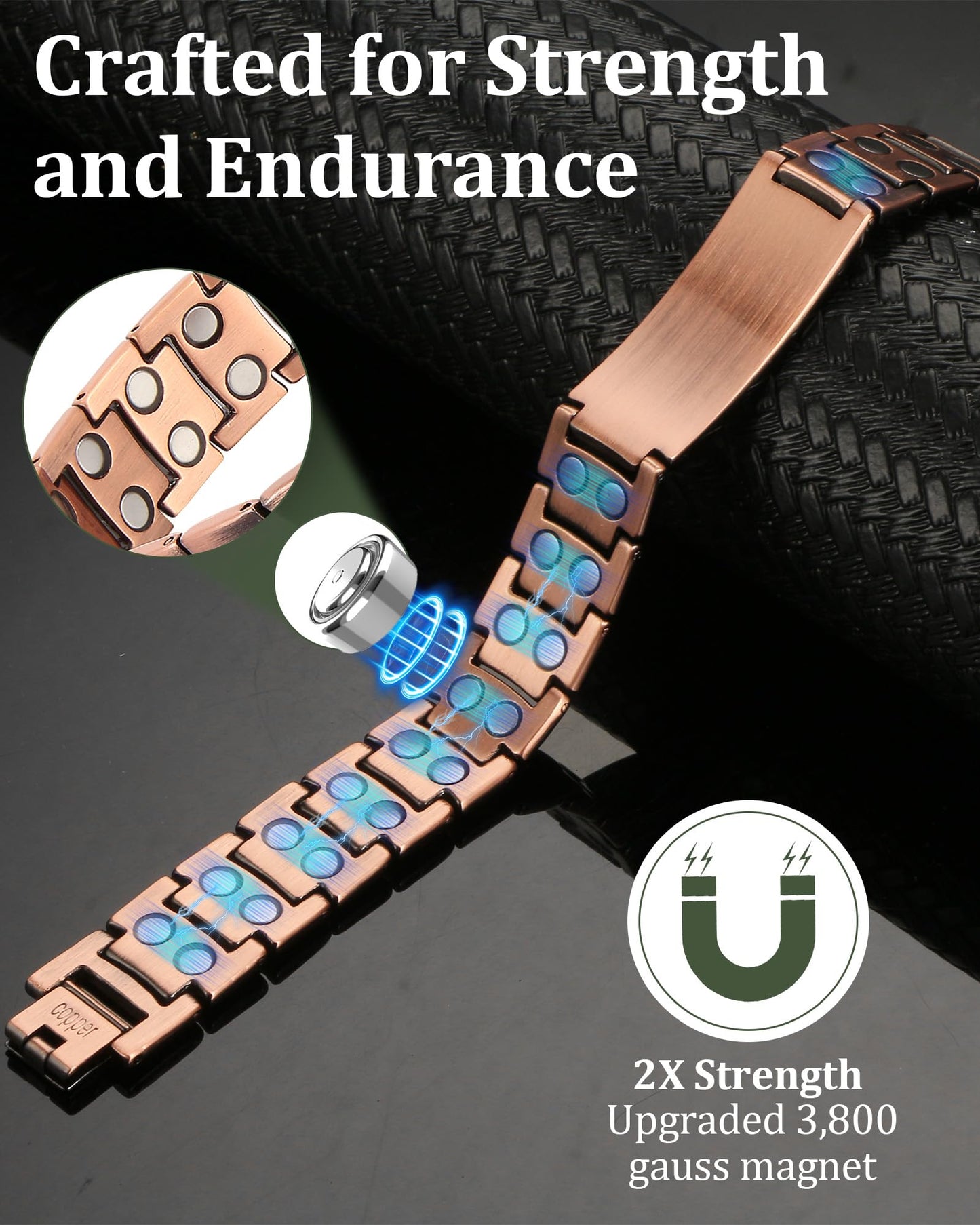 Fashtour Copper Cross Bracelet for Men - Ultra Strength Magnetic Mens Cross Jewelry Set - Adjustable Magnetic Bracelet with Sizing Tool Jewelry Box(Black)