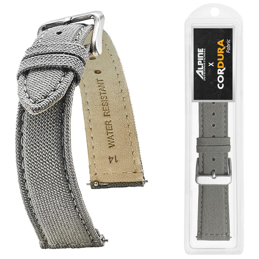 Alpine Cordura Fabric Watch Band | Water-Resistant Canvas Quick Release Watch Strap | Grey Adjustable Watch Band for Men & Women | 22mm Replacement Watch Band for Regular & Smart Watches