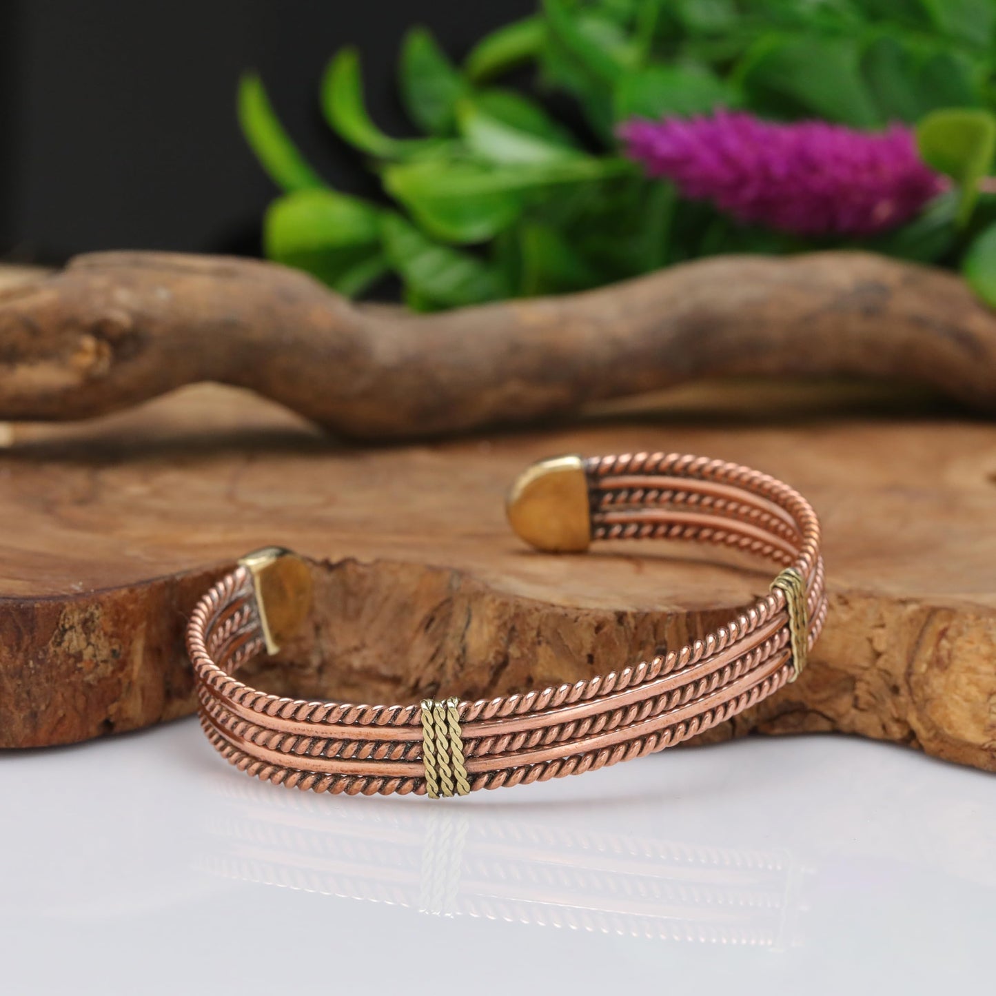 tunarts Handmade Elegant Copper Bracelet for Women - Pure Copper Bracelet for Pain Relief and Stress Relief - Adjustable Entwisted Copper Bracelet to Fit many Size Wrist(fancy knitted) (twisted)