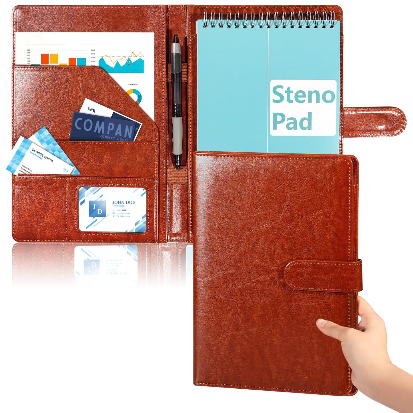 SHIQIKEJIPTY Steno Pad Holder PU Leather Cover 6x9 Steno Pad Cover Business Padfolio Organizer Compatible With 6x9 Steno Notebook Portfolio Pocket Organizer With Pen Loop for Business Office（Brown）