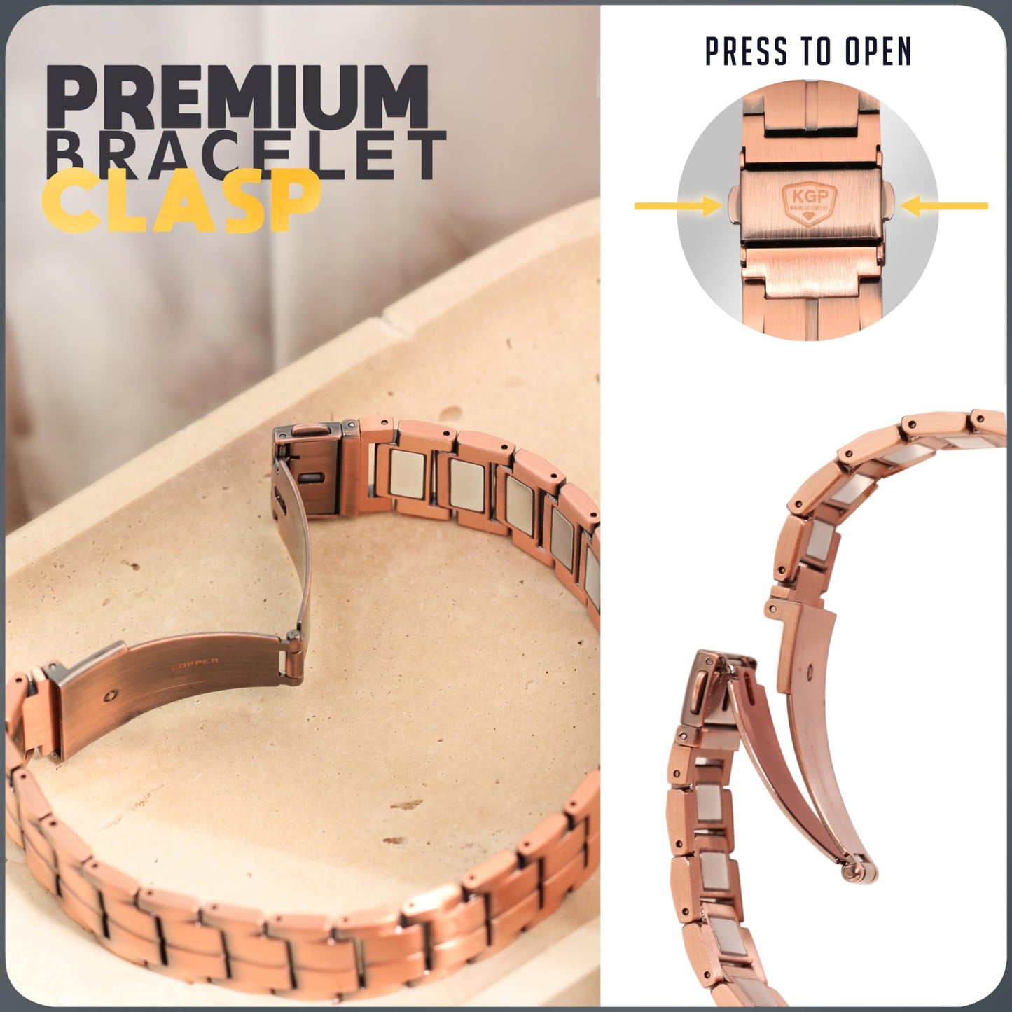 KGP® Mens Magnetic Copper Bracelet for Pain, 99.99% Solid Pure Copper with 5000 Gauss Ultra Strength Magnets, Adjustable Magnetic Therapy Jewelry with Gift Box