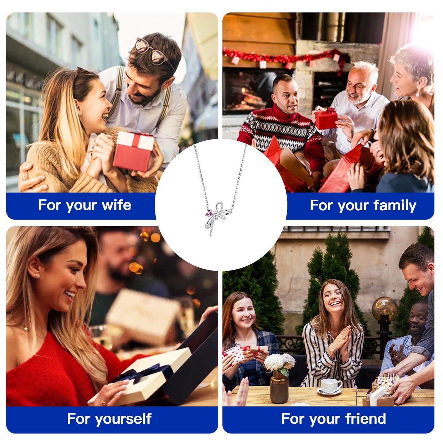 MISEFF 925 Sterling Silver Fashion Pendant Necklace for Women，Fashion Jewelry, 18K Gold Plated， Advanced Retro Series Link Chains ，Basic Multifunctional Accessories Suitable for Multiple Occasions and Daily Wear (Pink love bow)