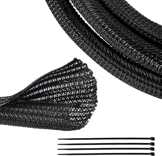 RED WOLF 10 1/2" Braided Wire Cable Sleeve Split Wiring Sleeving Feet - Flexible Self-Wrap for Automotive Computer