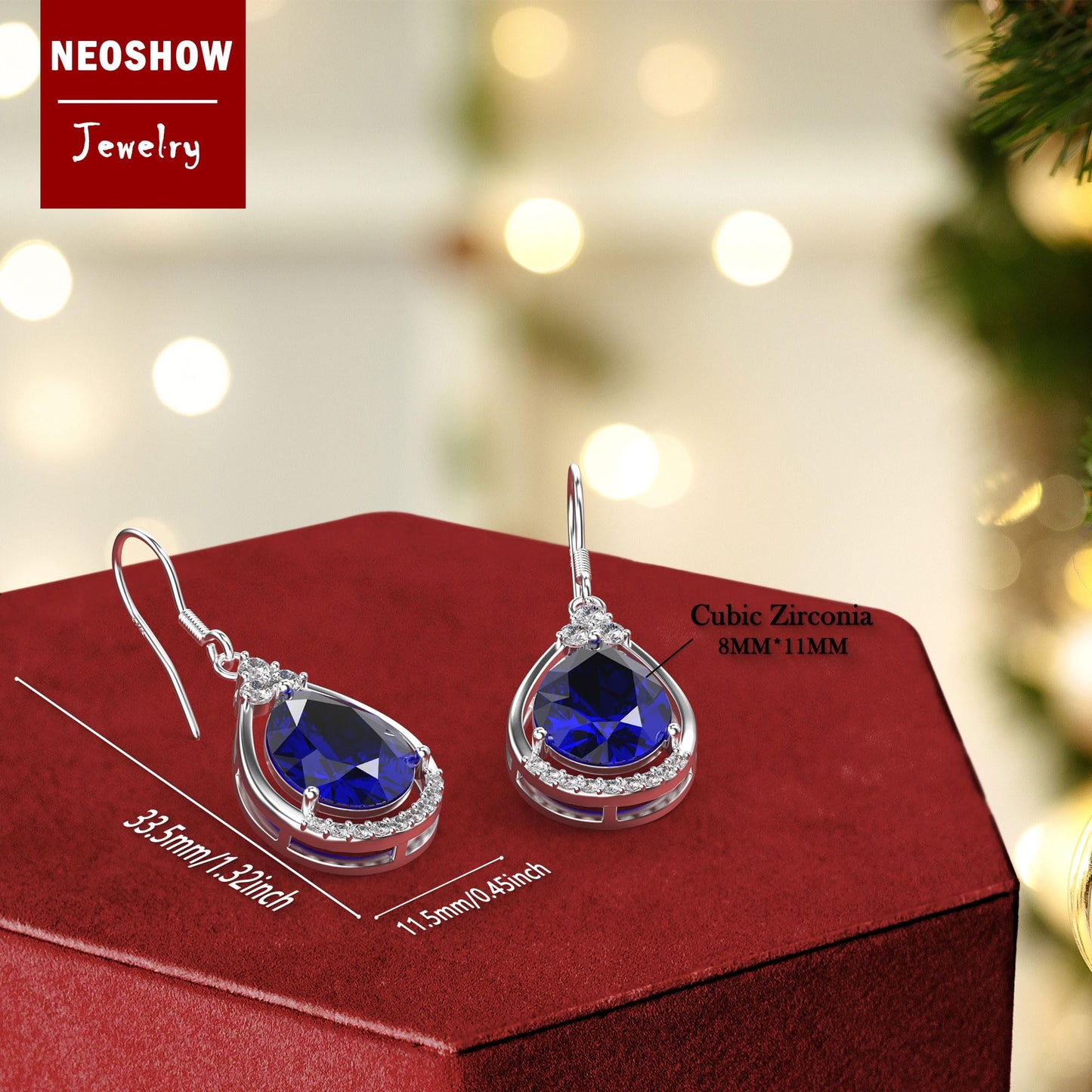 18K White Gold Plated Sterling Silver Teardrop Cubic Zirconia Drop Dangle Earrings for Women Pear Cut CZ Diamond Dangle Earrings Hypoallergenic Jewelry (Blue)