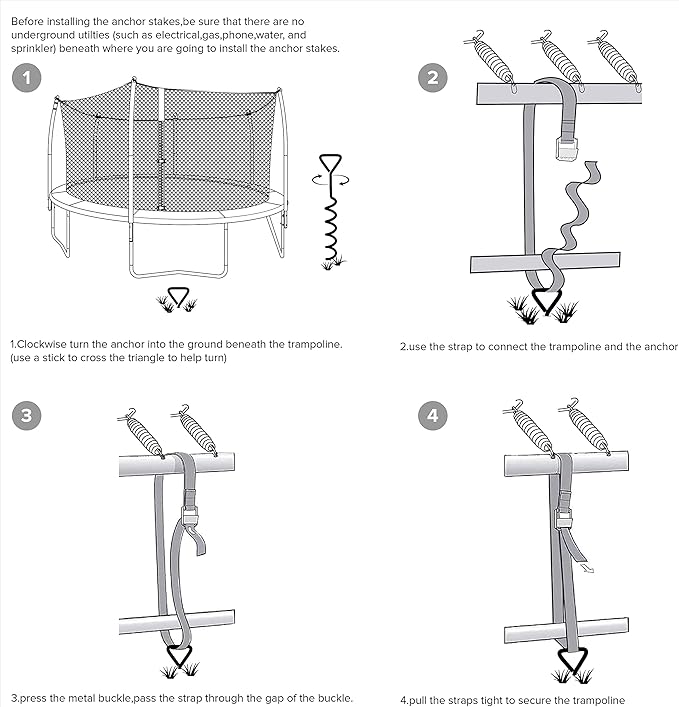 Trampoline Stakes Heavy Duty Strong and Galvanized Steel Corkscrew High Wind Anchor Kit for Trampoline Camping Tents Tie Down Anchors