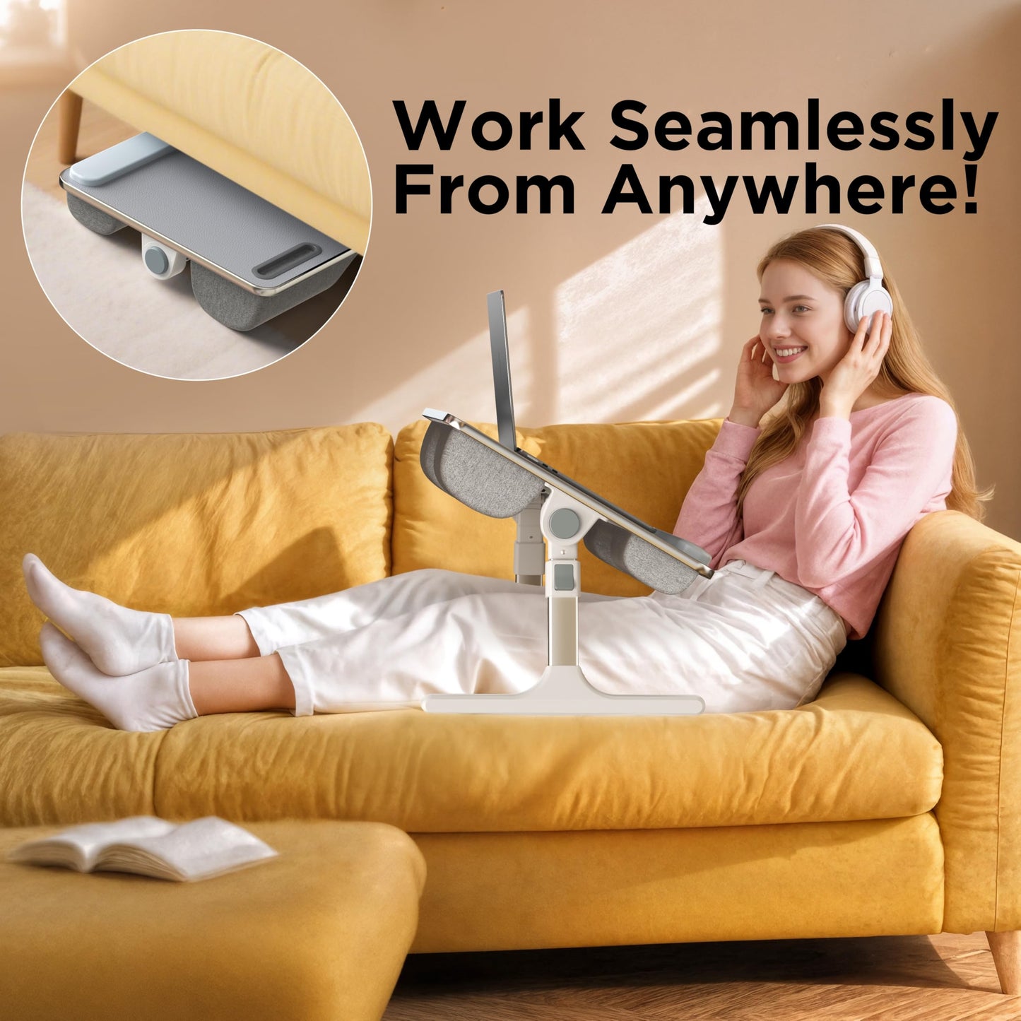 FoldWise 2-in-1 Lap & Bed Desk with Soft Cushions - Adjustable Height & Angle, Foldable Laptop Stand for Bed & Couch - Wrist Rest, iPad Holder, Stopper & Non-Slip Leather - Bed Table for Adults & Kids