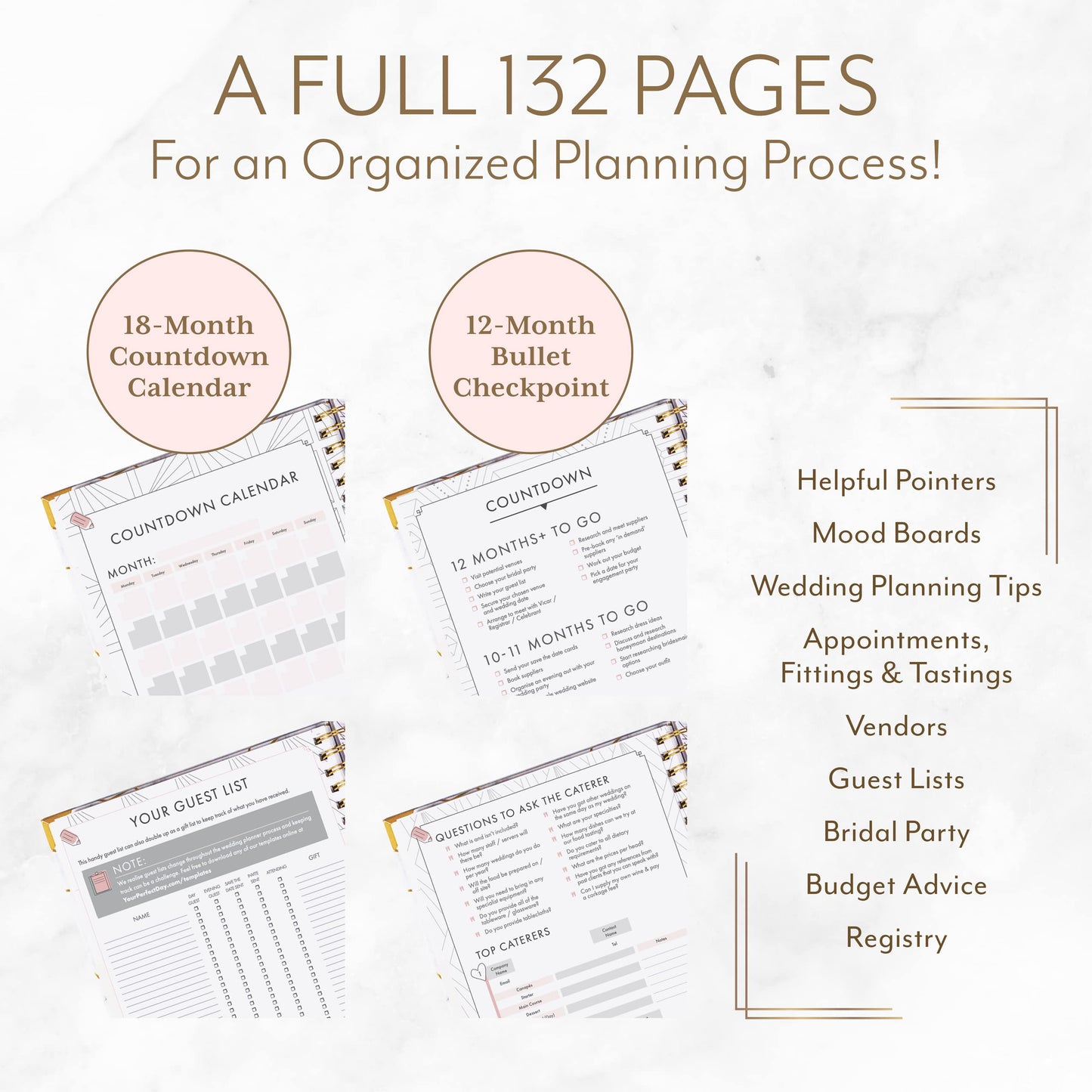 Your Perfect Day Wedding Planner Book and Organizer - Wedding Planner Book - Bridal Planning Binder with Countdown Calendar - Bride Gifts, Bridal Stuff, Notebook, Journal (MARBLED)