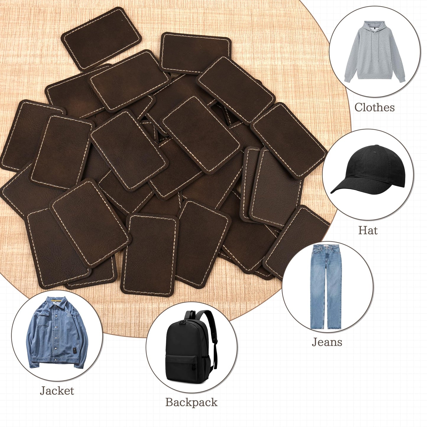 BUVKHMX Faux Leather & Leatherette Hat Patches - 30 Pack Blank Laserable Patches with Adhesive Backing for Customization, Fabric Repair, Sewing & Laser Engraving Supplies (3 x 2 Inch)