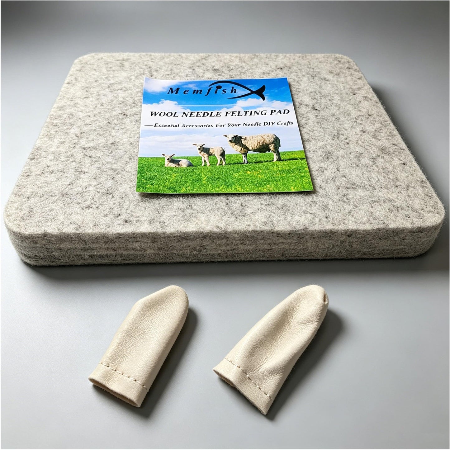 Memfish Wool Needle Felting Pad,10x8x1 inch Needled Felt Mat Block Thick and Firm Base Including Pair of Leather Finger Guards (10in*8in)