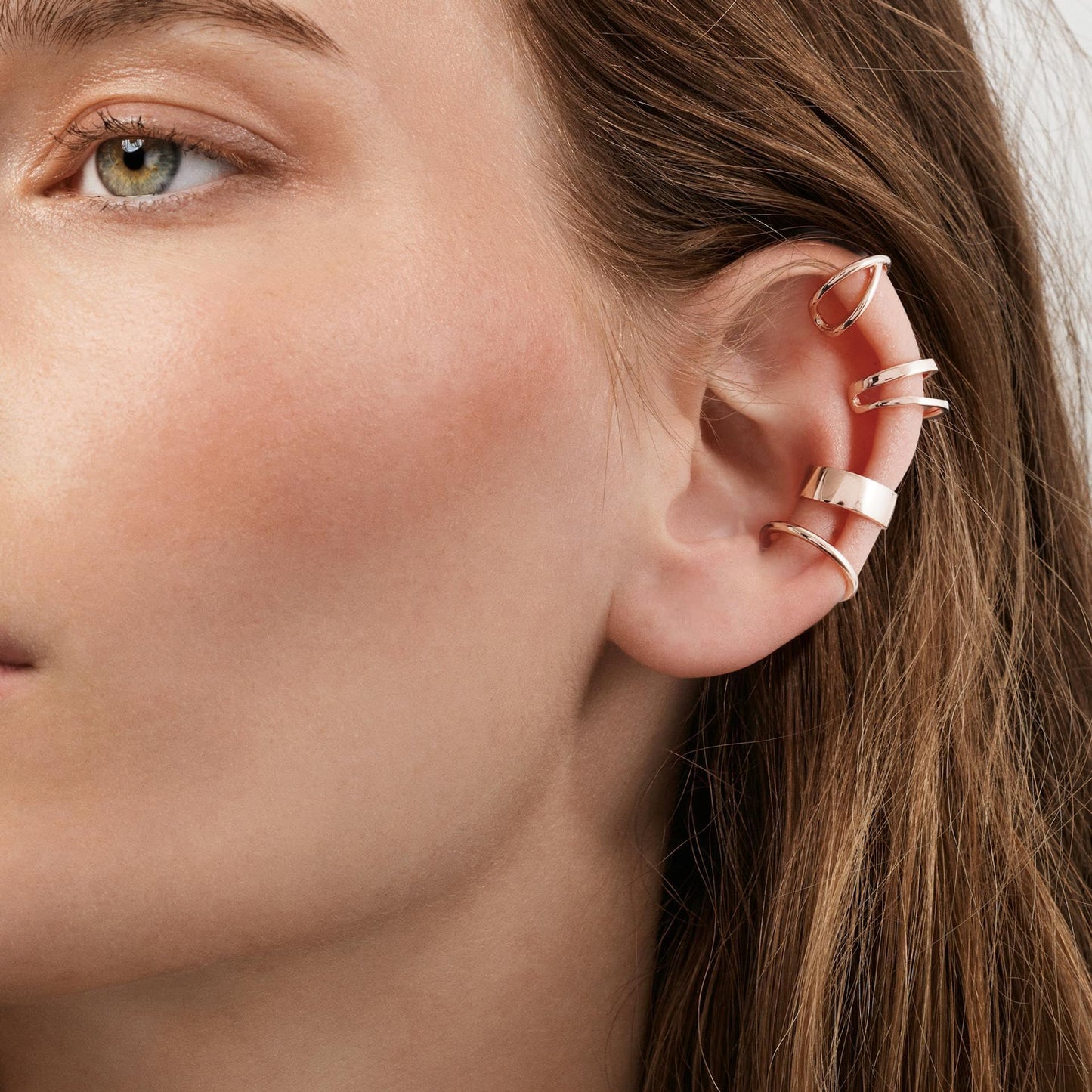 Ear Cuffs Rose 18K Gold Plated 925 Sterling Silver Fake Ear Cuffs Non Piercing Ear Conch Clip on Cartilage Earrings for Women Men 4 Various Styles