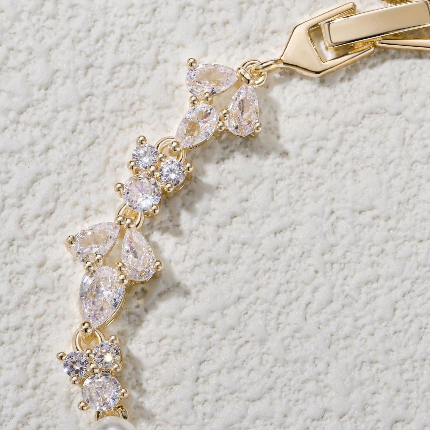 EVER FAITH Faux Pearl Wedding Jewelry Gorgeous Cubic Zirconia Cream Simulated Pearls Bridal Tennis Bracelet for Women Bride Bridesmaid Clear Gold-Tone