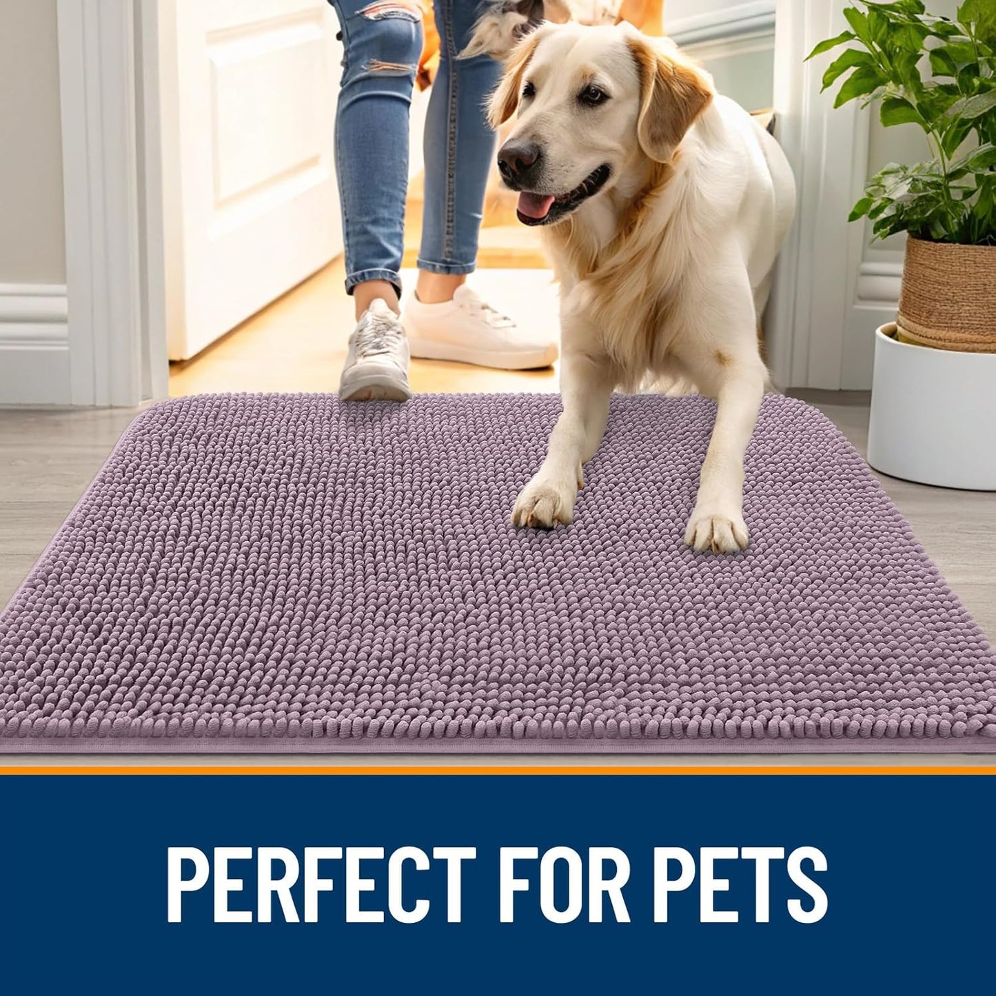 OLANLY Dog Door Mat - Absorbent Non-Slip Washable Chenille Mat for Muddy Paws | 47x24 Deep Plum
