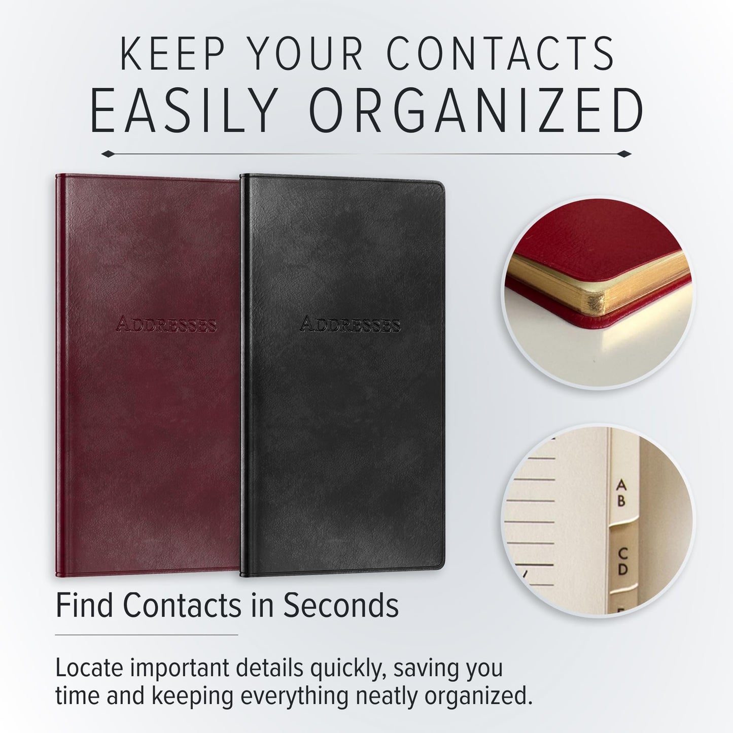 Gallery Leather Small Address Book with Alphabetical Tabs up to 403 Records, Leather Notebook Hardcover, Telephone and Address Books - 6x3.25", Pocket Address, Acadia Navy