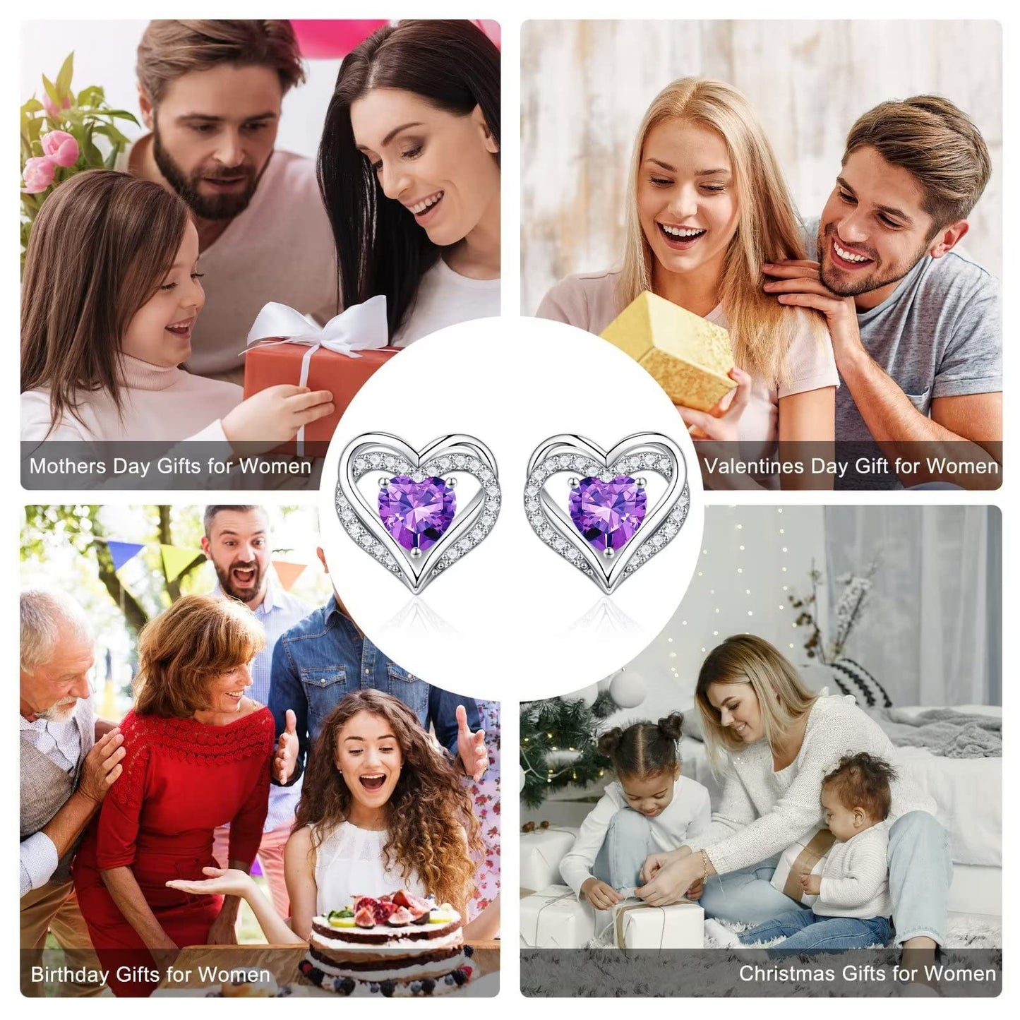 Iefil Birthstone Earrings for Women - 925 Sterling Silver January Birthstone Red Garnet Heart Stud Earrings for Women