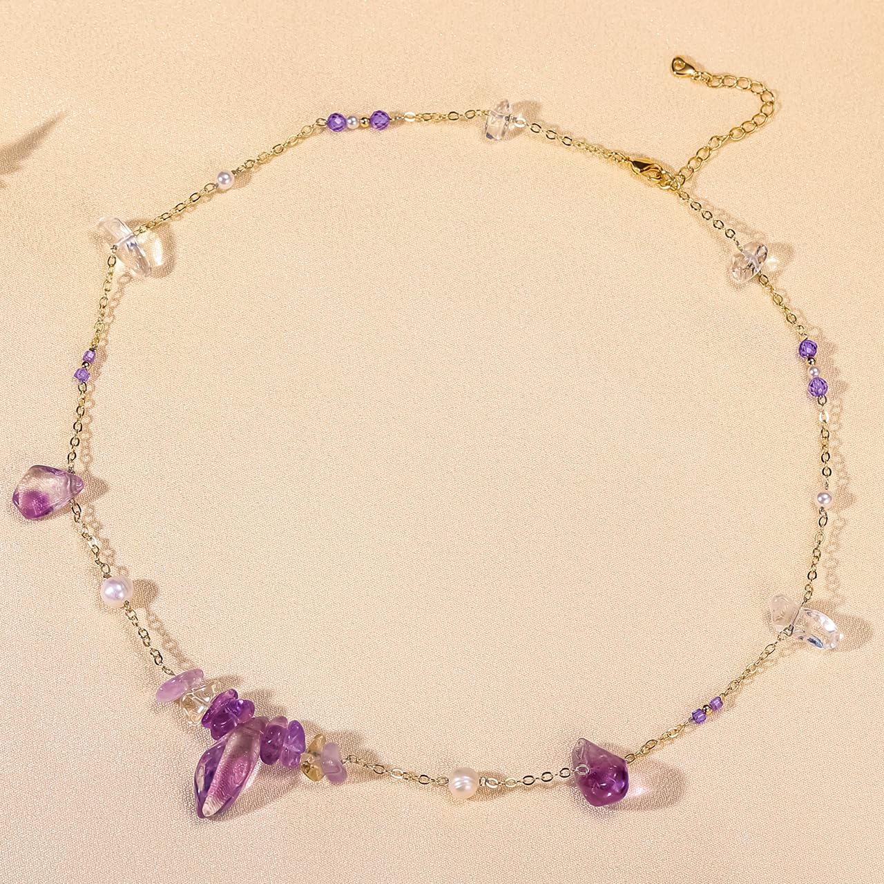 Gmissbabicoo Amethyst Necklace Purple Crystal Pearl Adjustable Handmade Hypoallergenic Jewelry for Women Daily February Birthstone Gemstones