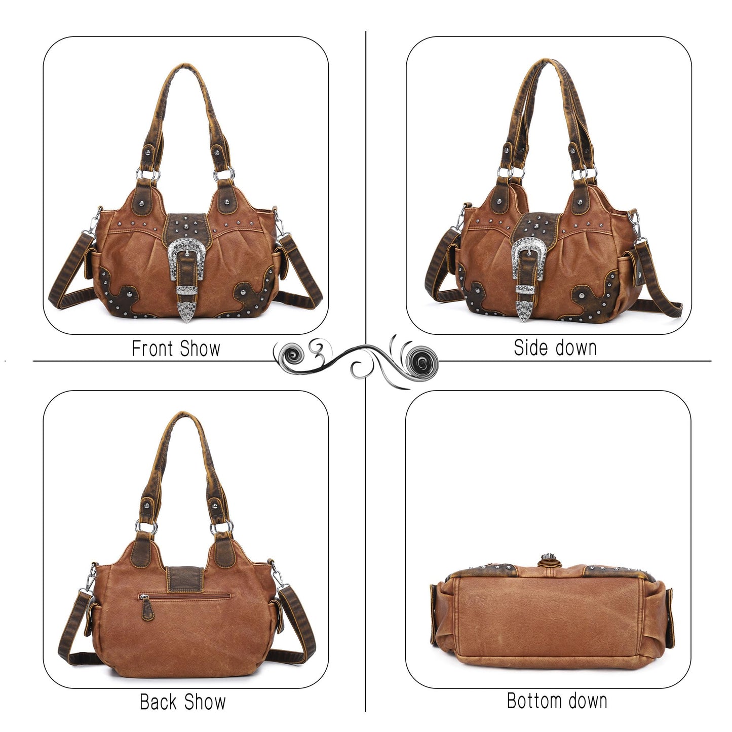 Angel Kiss Hobo Bags for Women Vegan Leather Purses and Handbags Ladies Chic Shoulder Bags Crossbody Purses with Metal Studs