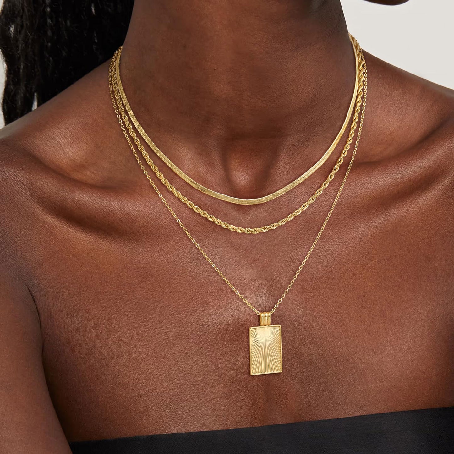 CHESKY Layered Gold Necklaces for Women Trendy, Dainty 14K Gold Plated Square Pendant Necklace Stackble Stacking Necklace Gold Jewelry Set for Women Gifts