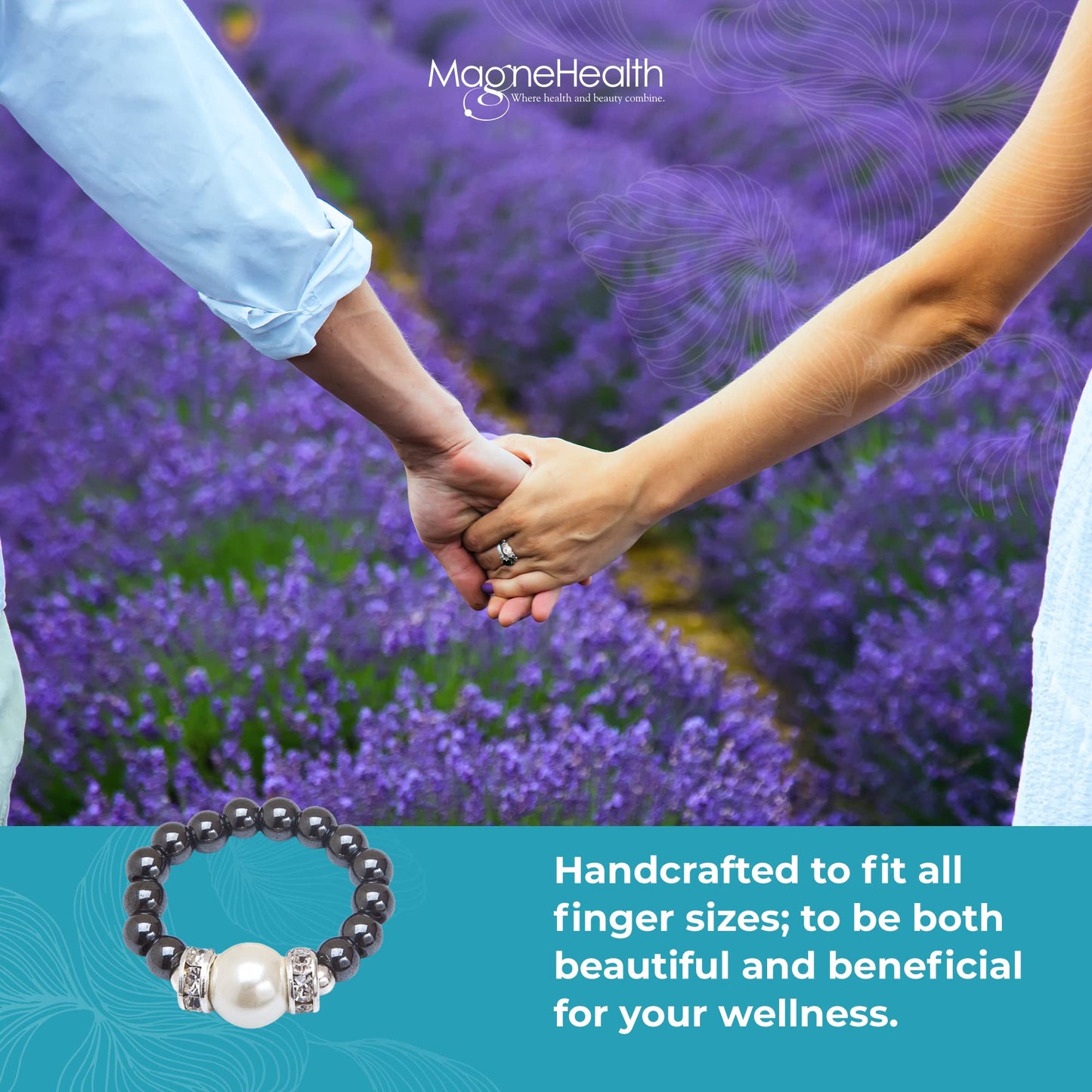 MAGNEHEALTH Black Magnetic Hematite Stretch Ring w/Large White Magnet Bead - Absorbs Negative Energy, Wellness and Balance Jewelry, Unisex Ring, Gift for Men and Women, Stretchable Comfort Fit, Small