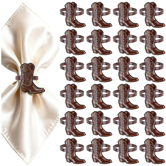 24PCS Western Party Decorations Cowboy Boot Napkin Rings Rustic Farmhouse Western Napkin Holder Metal Tissue Rings Buckles Cowboy Birthday Party Supplies