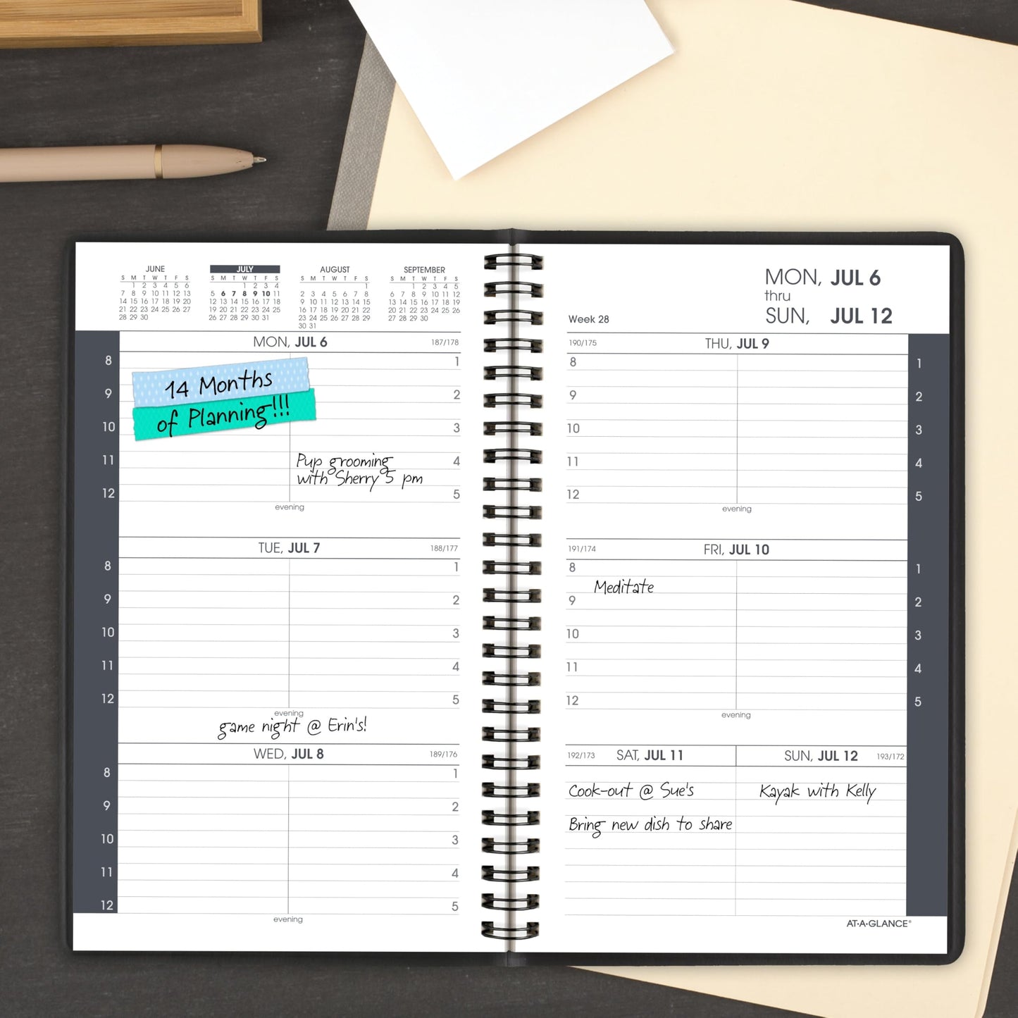 AT-A-GLANCE Planner 2026-2027 Weekly Academic 14-Month July-August Hourly Appointment Book, 5" x 8", Black (7010105)