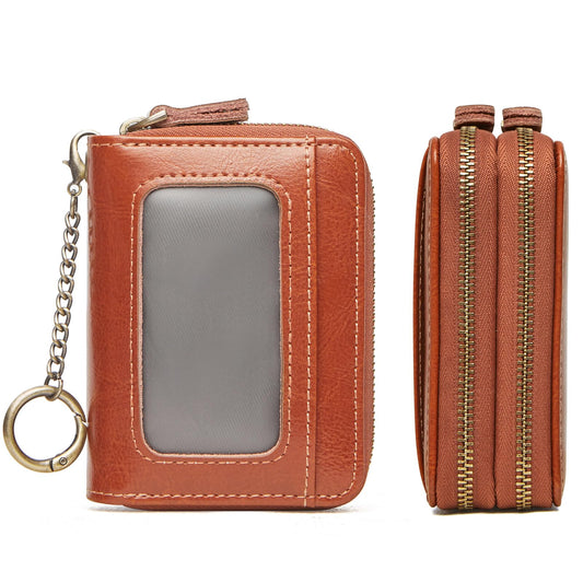 TFKGS Credit Card Holder for Women RFID Wallet Leather Womens Wallet with Zipper Blocking Keychain Card Accordion Wallets Gifts for Women Brown