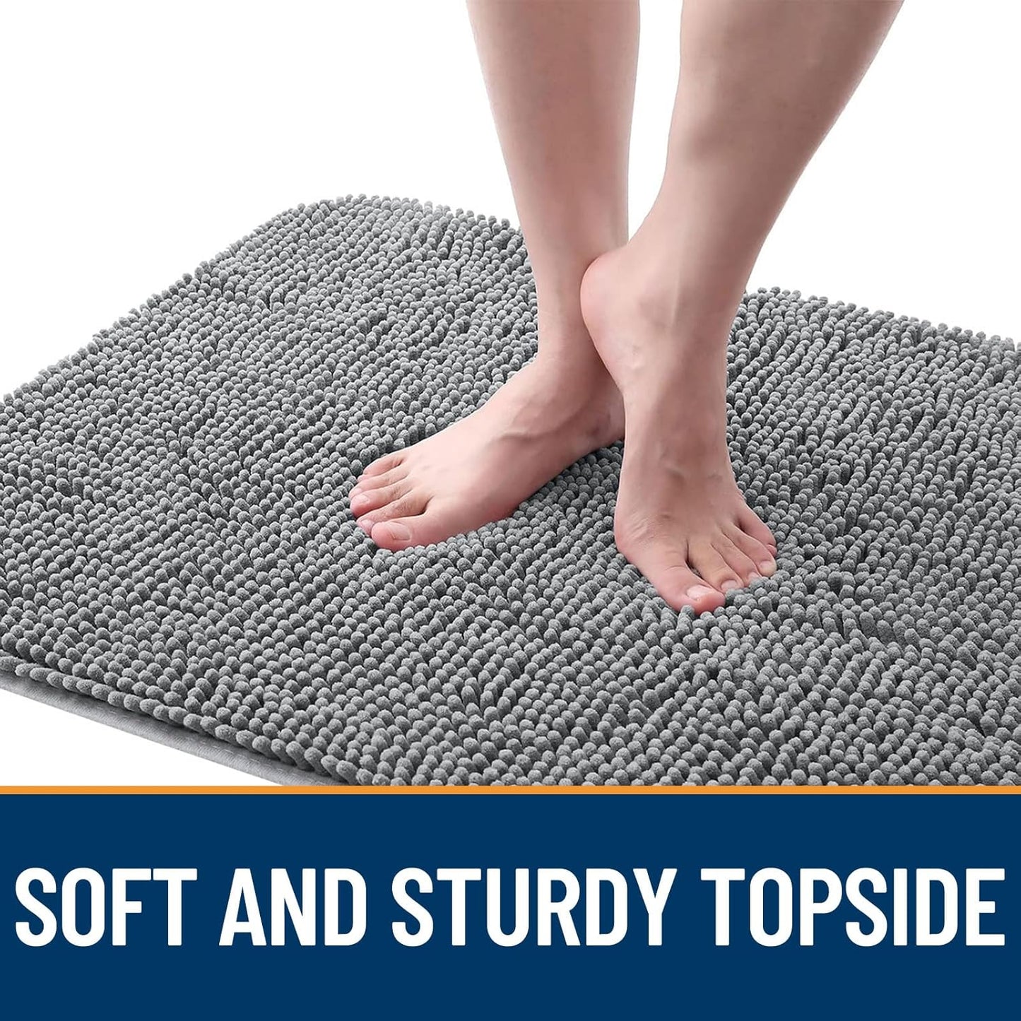 OLANLY Dog Door Mat - Absorbent Non-Slip Chenille Mat for Muddy Paws | 47x17 Inches, Grey