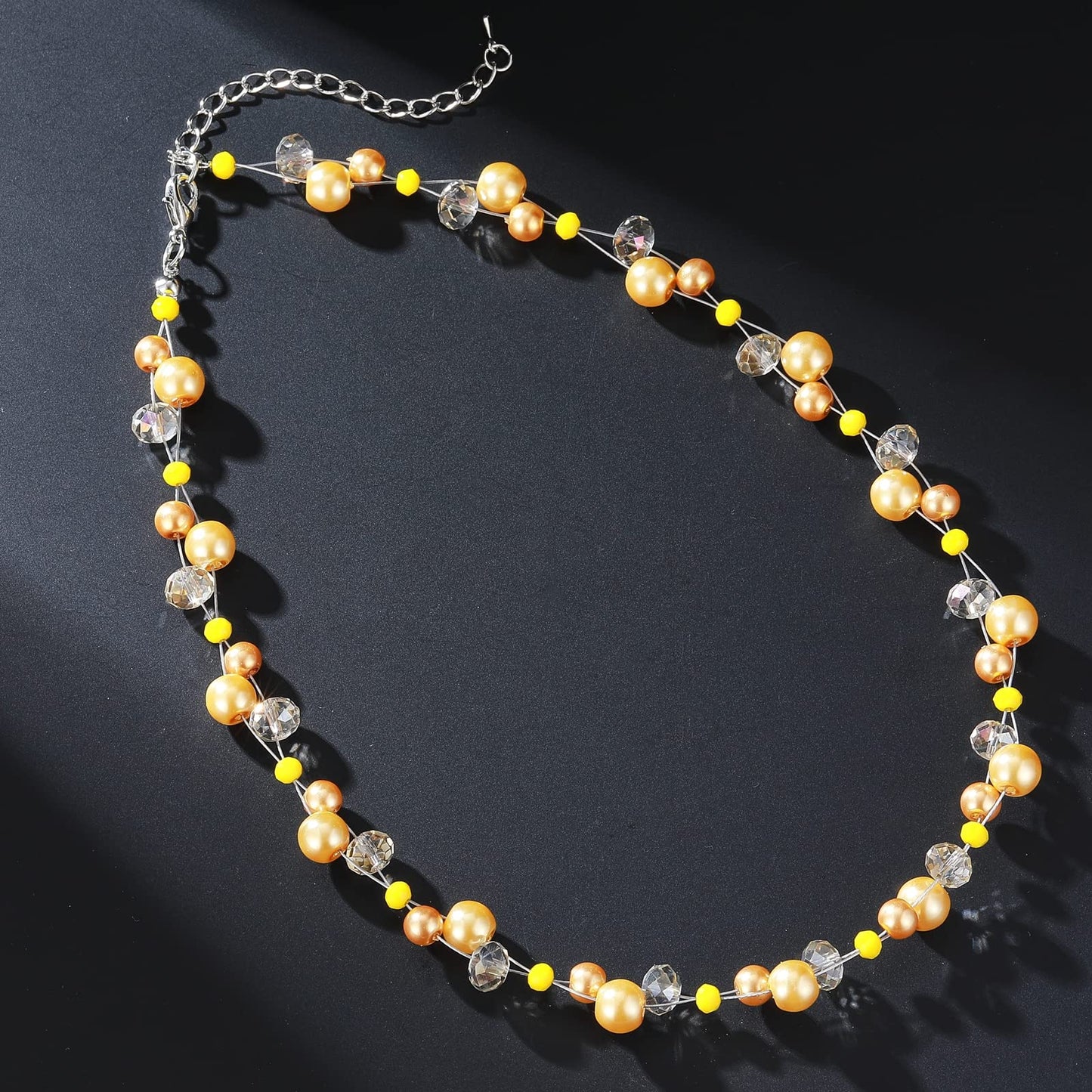 Short Beaded Turquoise Necklace For Women - Fashion Jewelry with Pearl and Crystal Bead, Birthday Gifts For Women (27-Yellow)