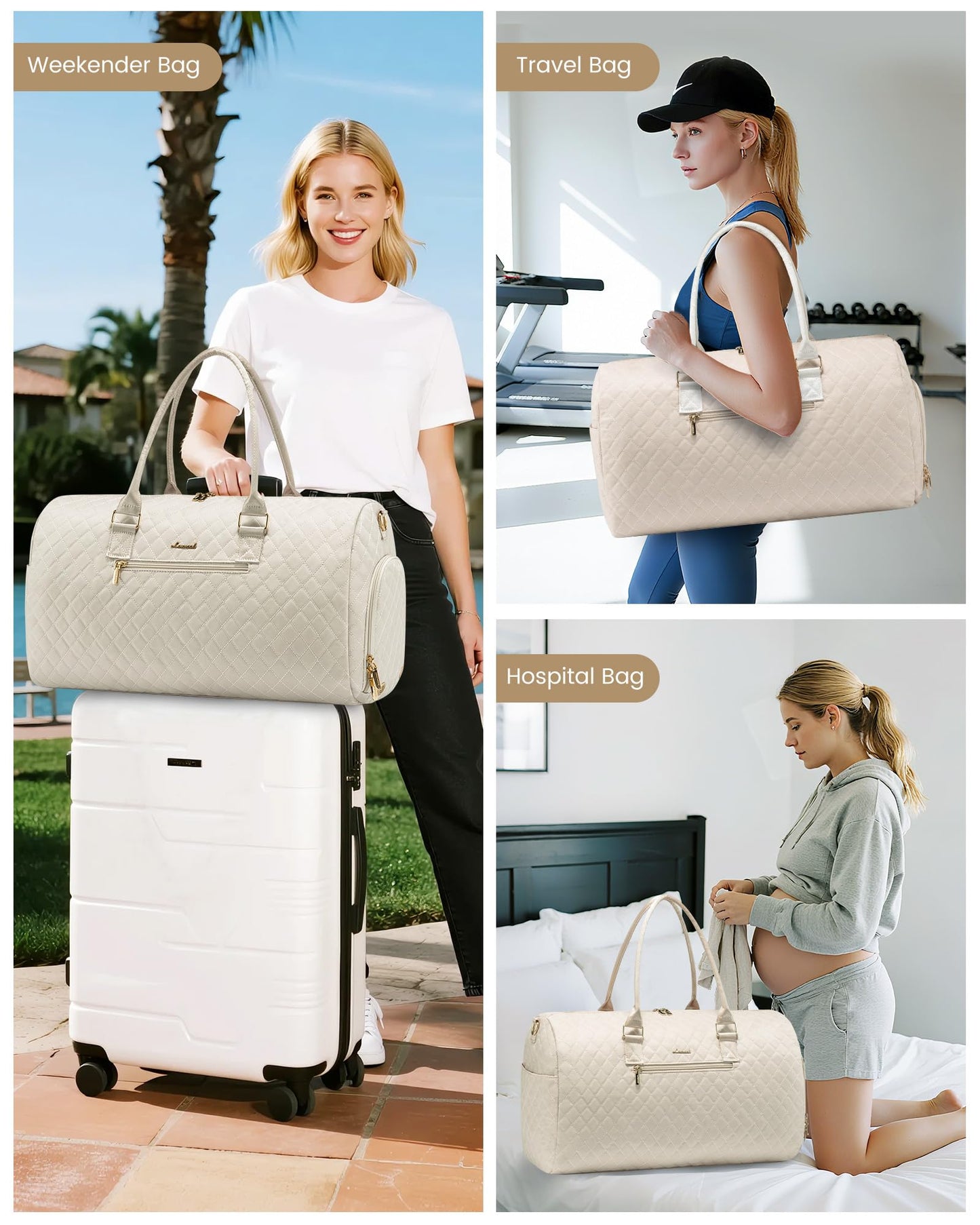 LOVEVOOK Travel Duffle Bag, Weekender Bag for Women with Toiletry Bag, Carry on Overnight Bag with Shoe Compartment, Gym Duffel Bag with Wet Pocket, Mommy Hospital Bags for Labor and Delivery