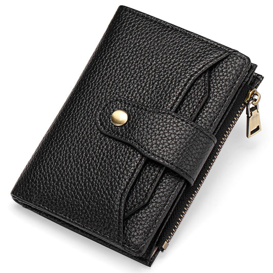 GAEKEAO Small Wallets Woman RFID Blocking Leather Bifold Card Holder Wallets with Zipper Pocket Removable ID Window