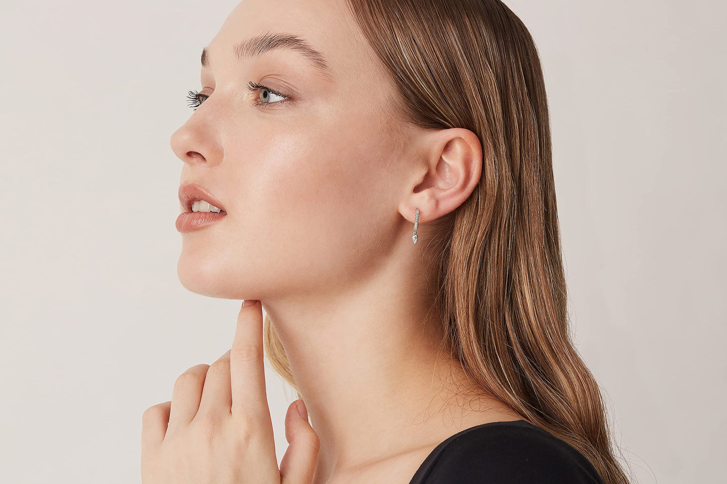 PAVOI Rhodium Plated 925 Sterling Silver Post Dangle Huggie Hoop Earrings For Women - Trendy Tear Drop Shaped Cubic Zirconia Hoop Earrings - Small Hinged Huggies