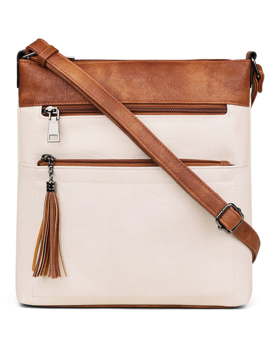 MASINTOR Crossbody Purses for Women, Multi Pocket Casual Crossbody Bag, Soft Leather Adjustable Strap Shoulder Bag with Tassel