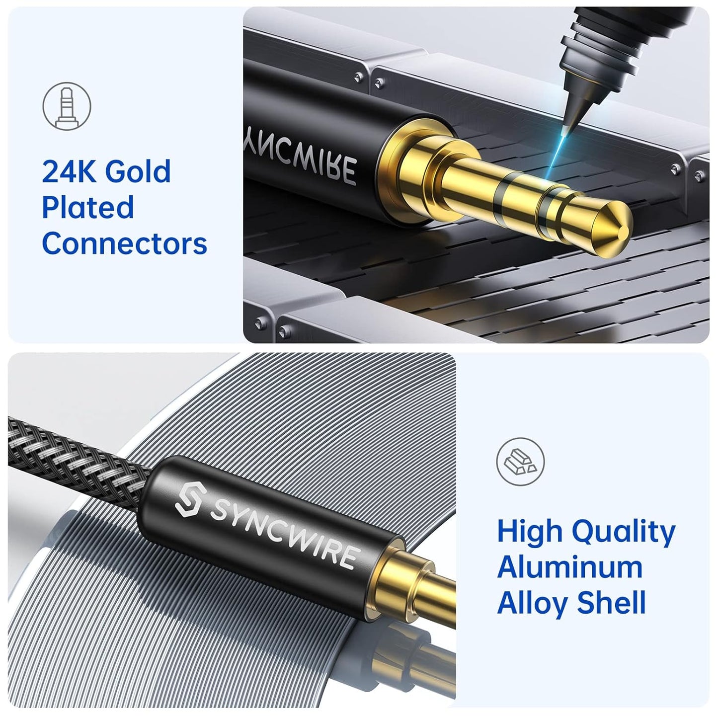 3.5mm (9.8ft/3m) SYNCWIRE Aux Cable Hi-Fi Sound Nylon Braided Auxiliary Audio Cable Adapter Male to Male AUX Cord