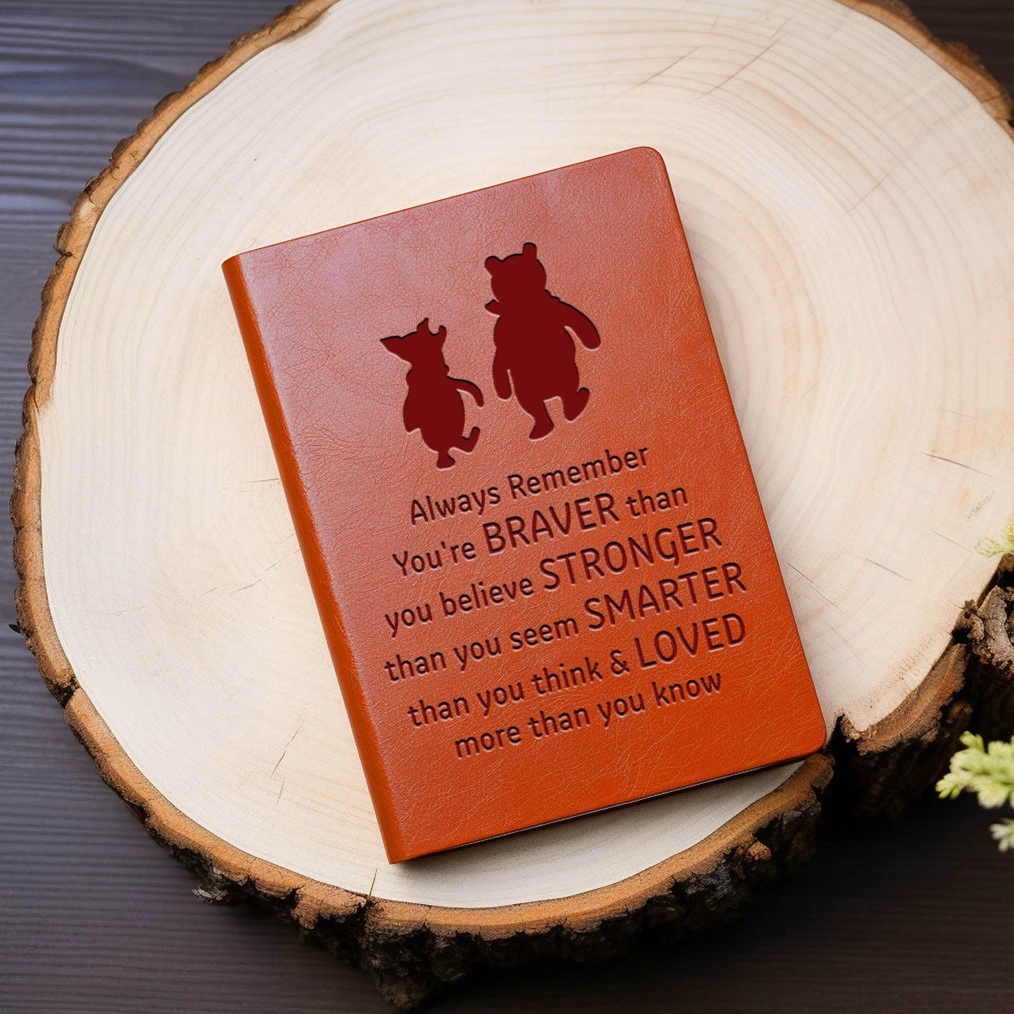 JOHSBYD Pooh Bear Leather Notebook Always Remember You’re Braver Than You Believe Leather Notebook Friendship Gift for Women Men Birthday Gifts for Son Daughter (brown)
