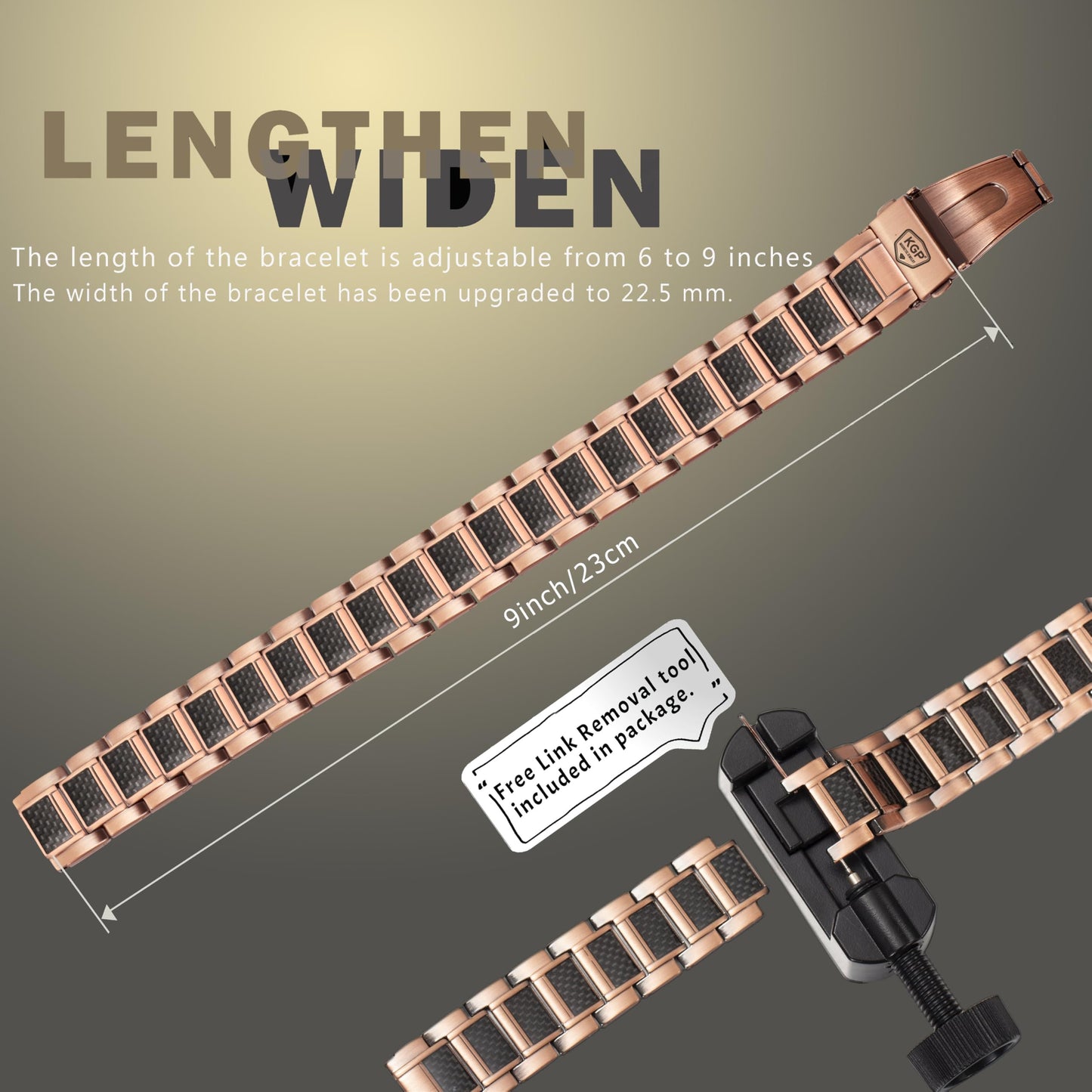 KGP® Strength Magnetic Copper Bracelet for Men, 99.99% Pure Copper Therapy Wristband with 3800 Gauss Magnets, Adjustable Mens Copper Magnetic Bracelet for Pain Relief & Wellness Jewelry Gift