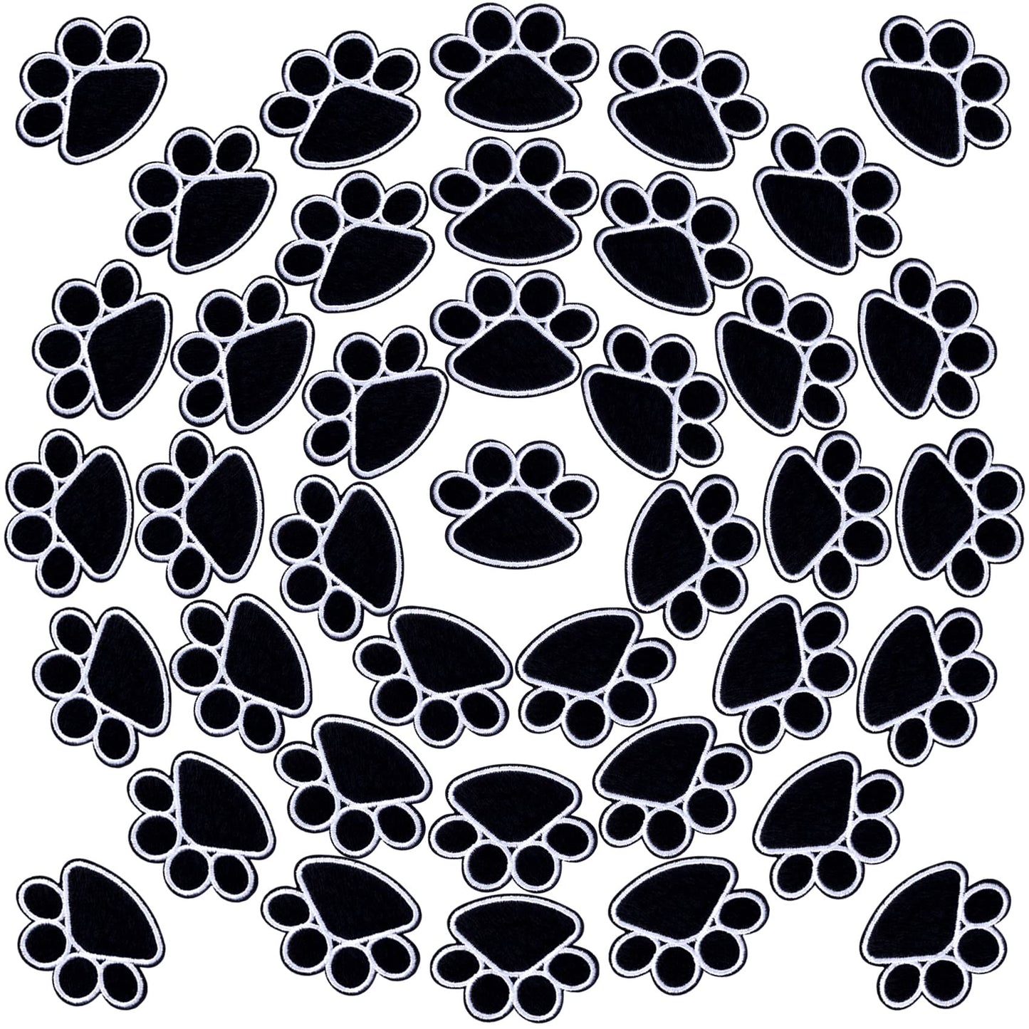 PAGOW 40Pcs Paw Print Patch for Jacket Clothing, Black-White Iron on paw Print Patches, DIY Embroidery Sticker Patches Sewing Craft Decoration