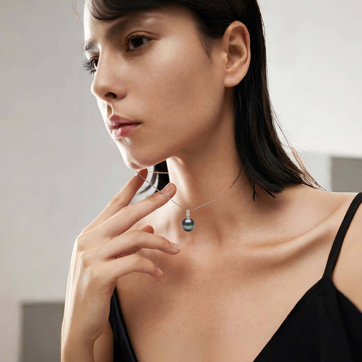 12-13mm Tahitian Black Pearl Pendant Necklace for Women, Genuine Cultured Pearl, 925 Sterling Silver, Simple Elegant Jewelry Gift for Wife Mom Girlfriend