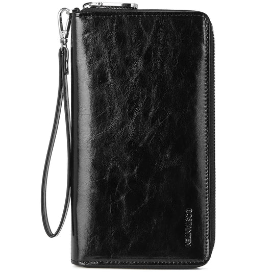 BOSTANTEN Leather Wallet for Women RFID Blocking Zip Around Credit Cards Holder Phone Clutch Black