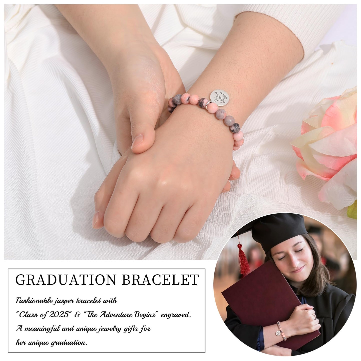Sistble Class of 2026 Graduation Gifts for Teen Girls Graduation Bracelet Niece Gifts from Auntie Dainty Nature Stone Beaded Bracelets for Women College High School Gift Jewelry