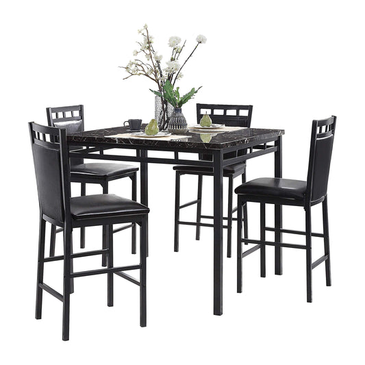 Lexicon Ellis 5-Piece Dining Table Set, Dining Room Table Set for 4, Counter Height Dining Table with 4 Metal Frame Chairs with Faux Leather Seats for Kitchen, Bar, Breakfast Nook, Small Space, Black